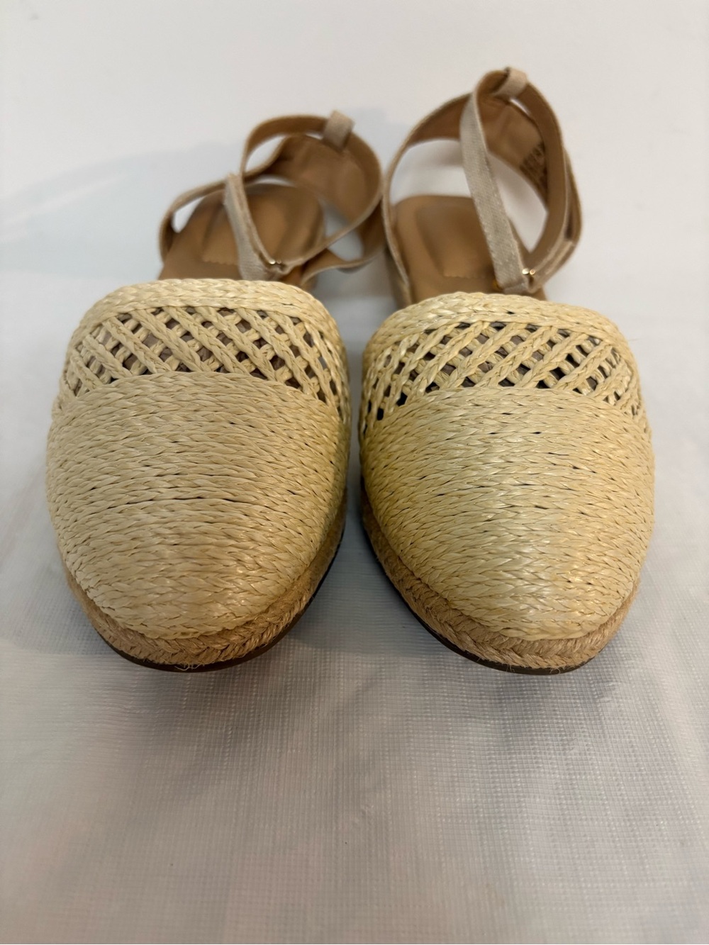Kelly & Katie Natural Straw Espadrille Flats with Ankle Strap